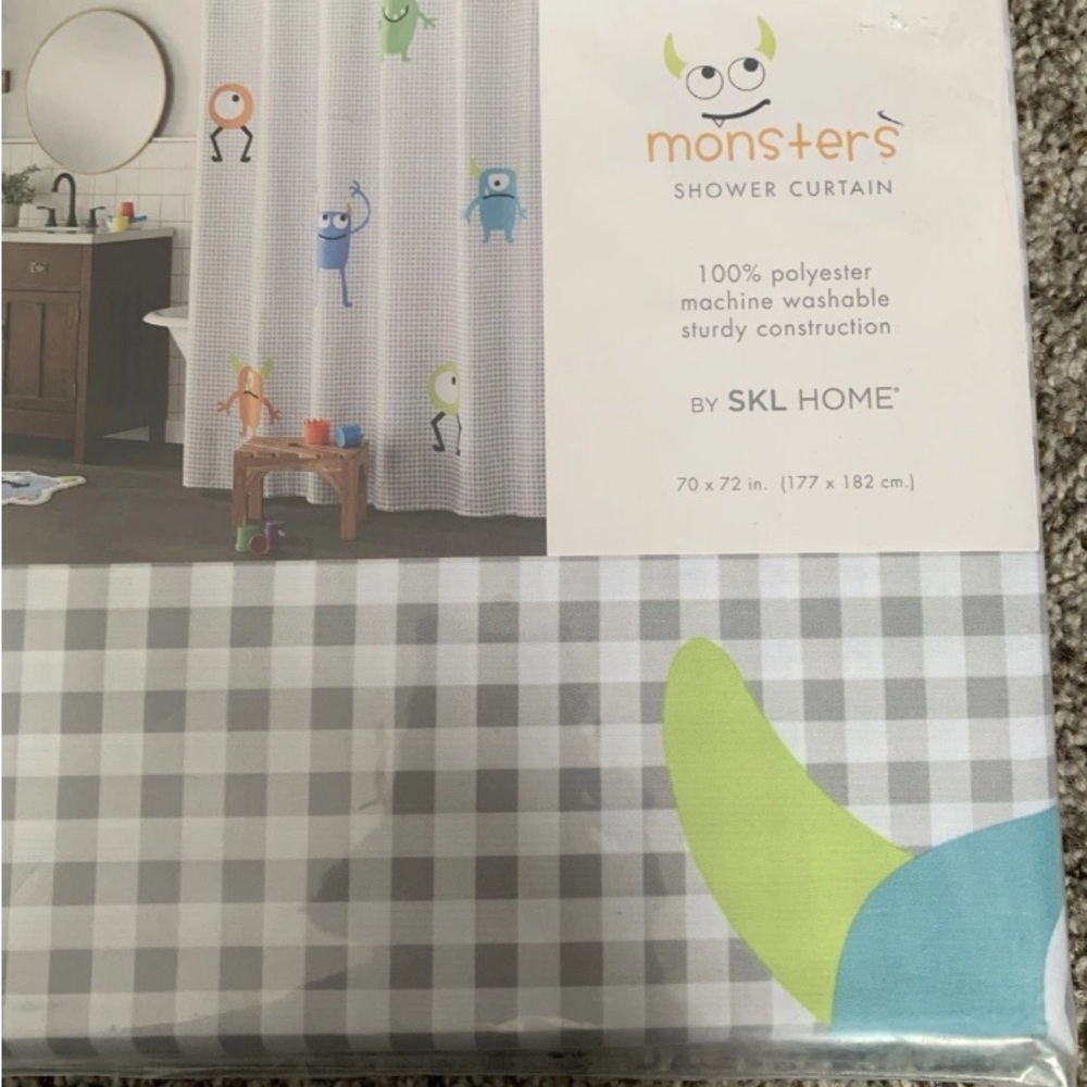 Monsters Kids Shower Curtain - White with Multicolor Monsters